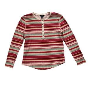 Chaps Waffle Weave Striped Henley Top Size XL Button Front Thermal